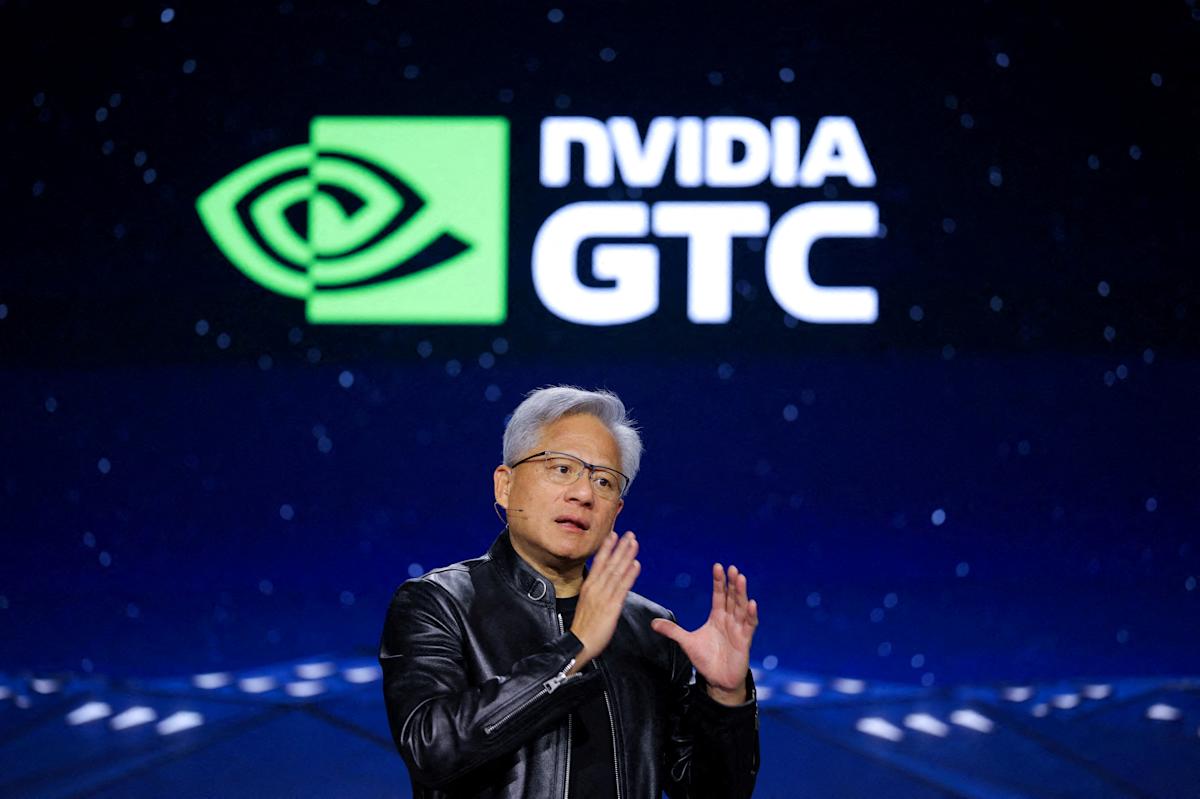 Nvidia CEO Jensen Huang as Nvidia stock closes at record $208.27 on April 24 2026 pushing market capitalization past $5 trillion for the second time and overtaking Alphabet by $1 trillion as AI chip demand reaccelerates